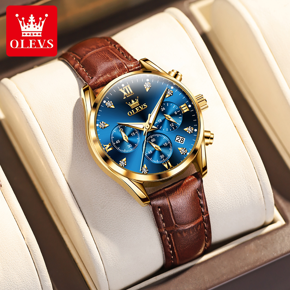 Luxury Watch With Leather Strap - OLEVS 5523 Original Brand Women's Watches