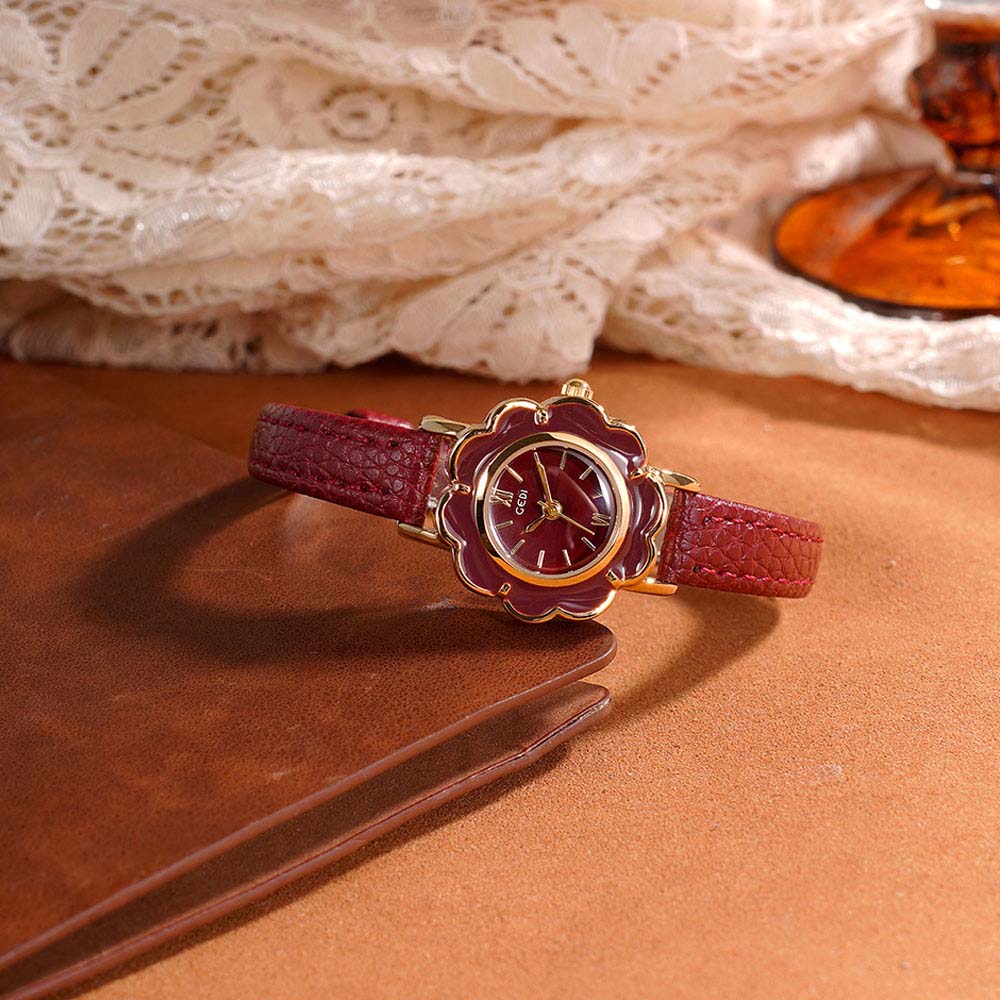 Luxury Watch With Leather Strap - GEDI High-End Retro Floral Watch Women's