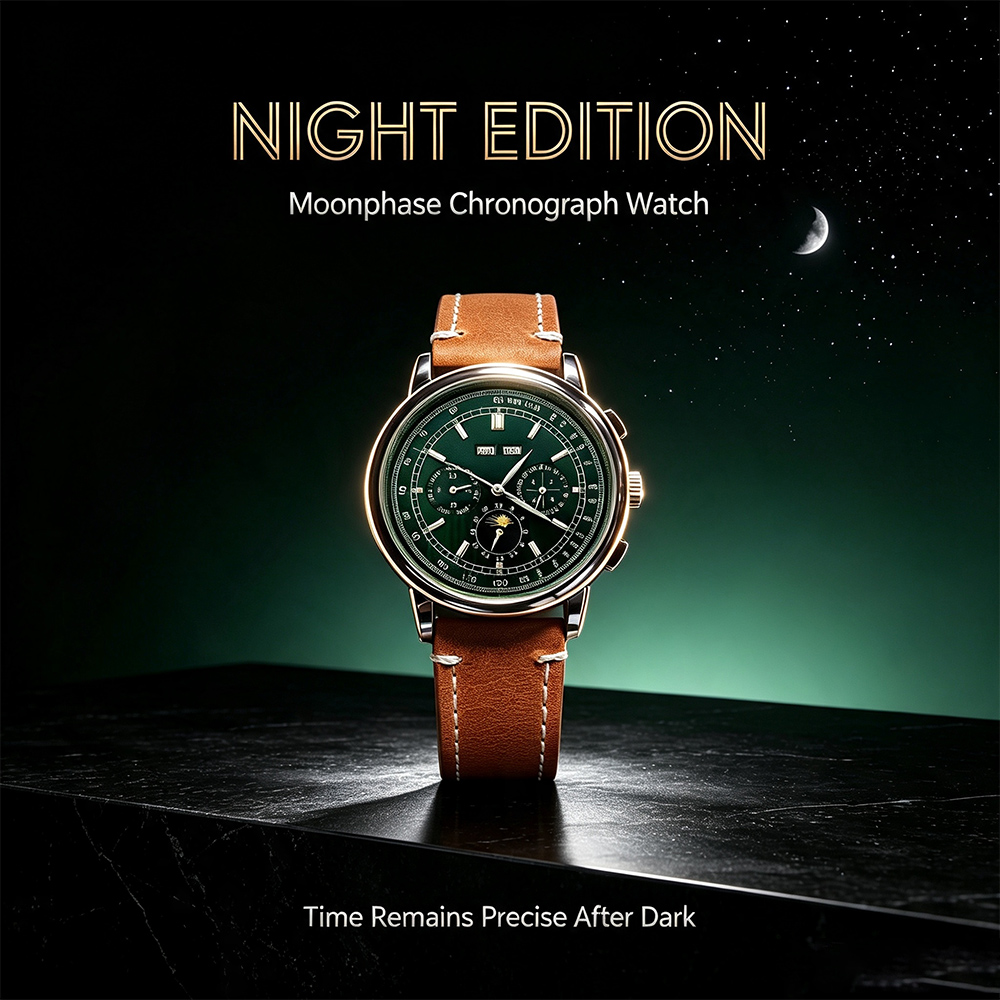 Men ST1655 Movement Moon Phase - Automatic Pilot Watch recension och pris