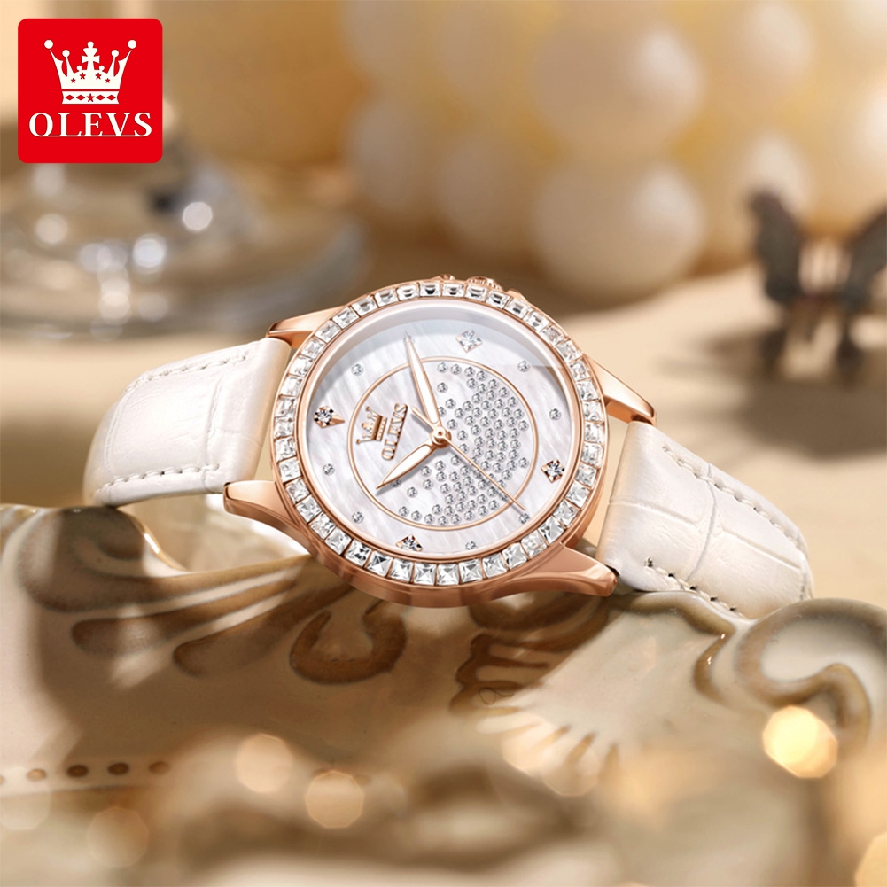 OLEVS 3715 Full Diamond Luxury - Luxury Watch With Leather Strap recension och pris