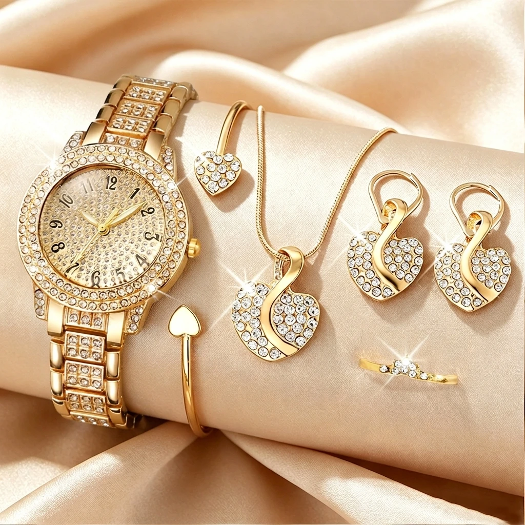 6PCS Fashion Rhinestone Women  - Open Heart Watch recension och pris