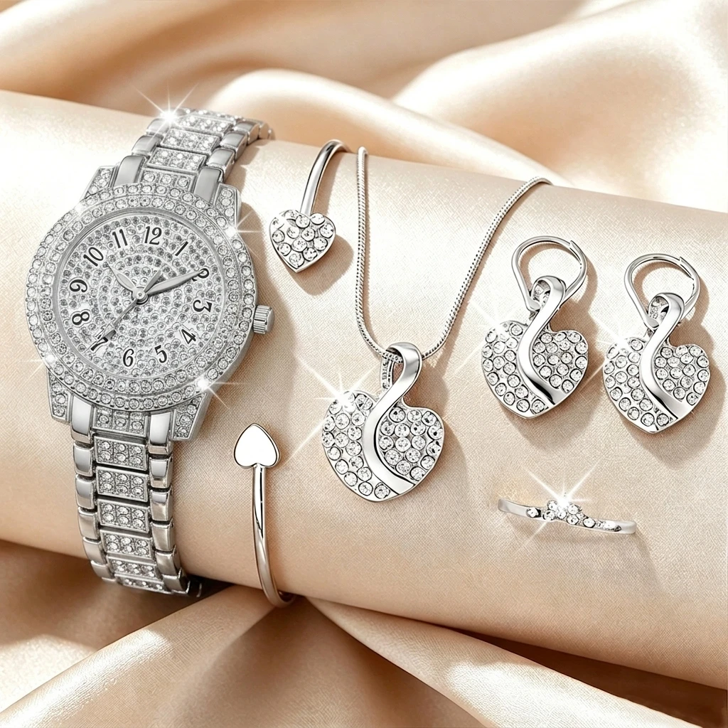 6PCS Fashion Rhinestone Women  - Open Heart Watch recension och pris